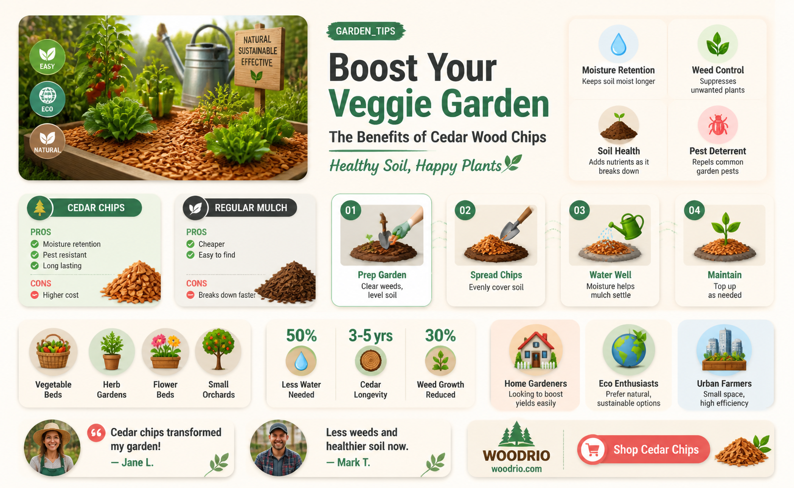 are cedar wood chips good for vegetable gardens