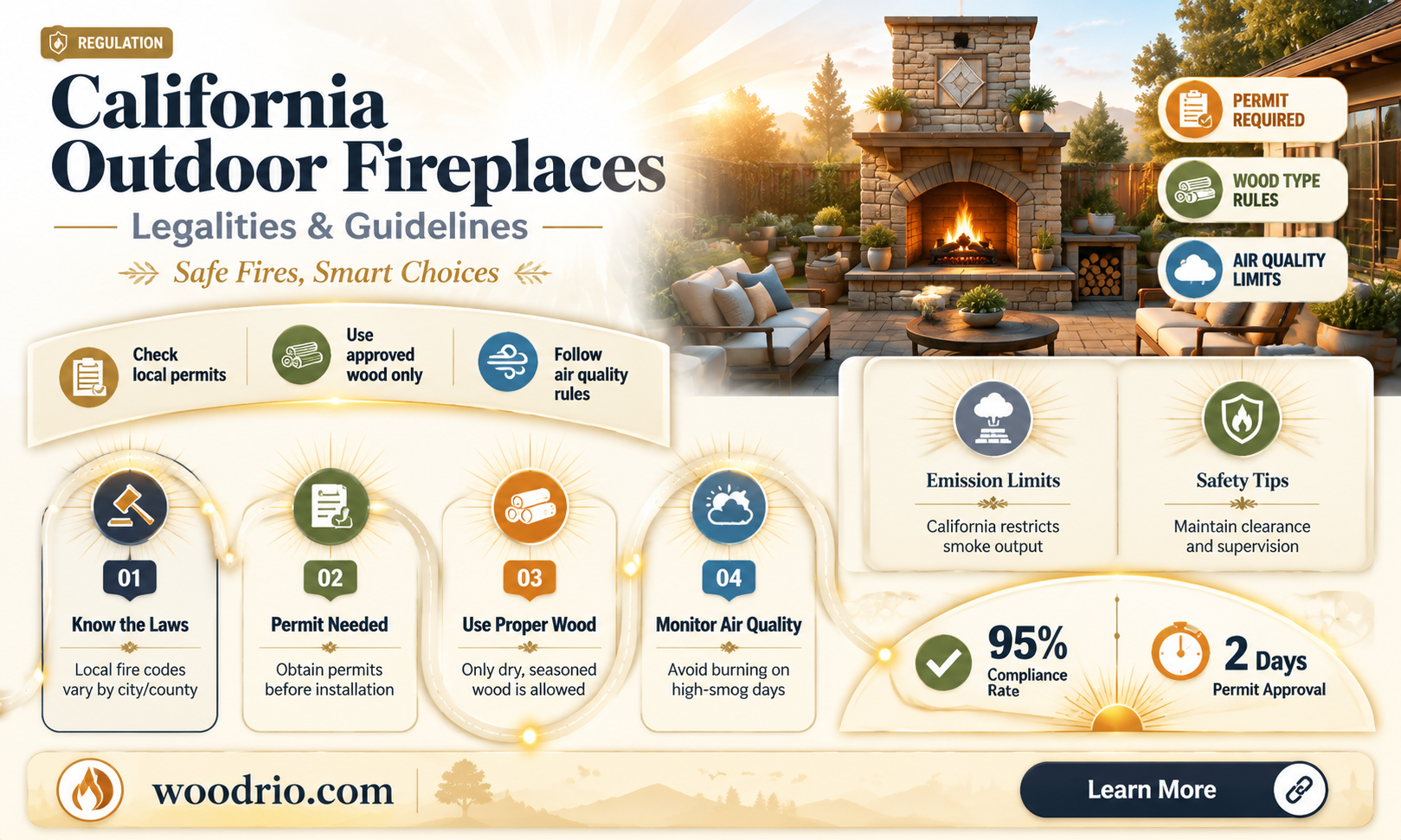 are outdoor wood burning fireplaces legal in california