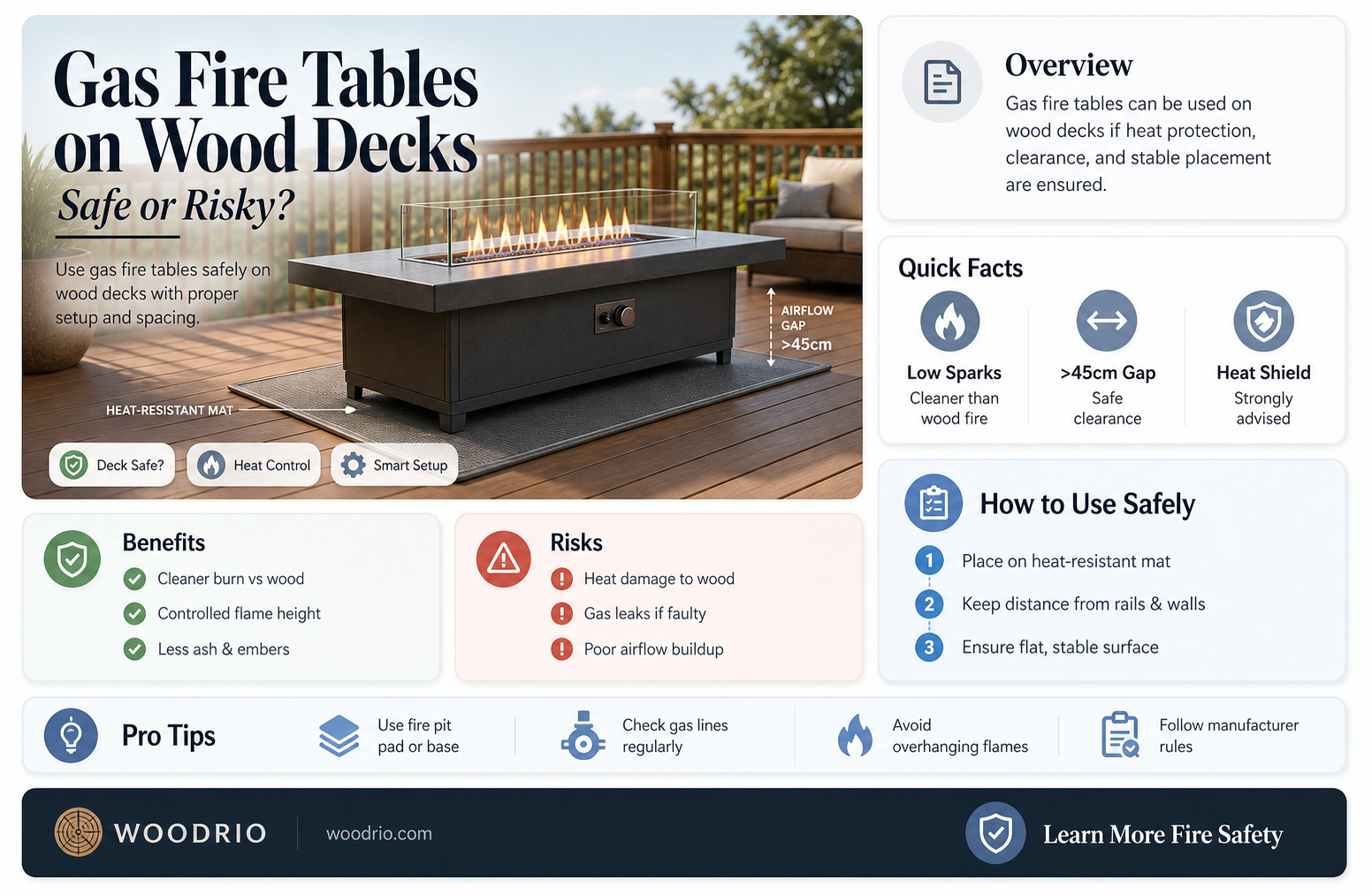 are gas fire tables allowed on wood decks