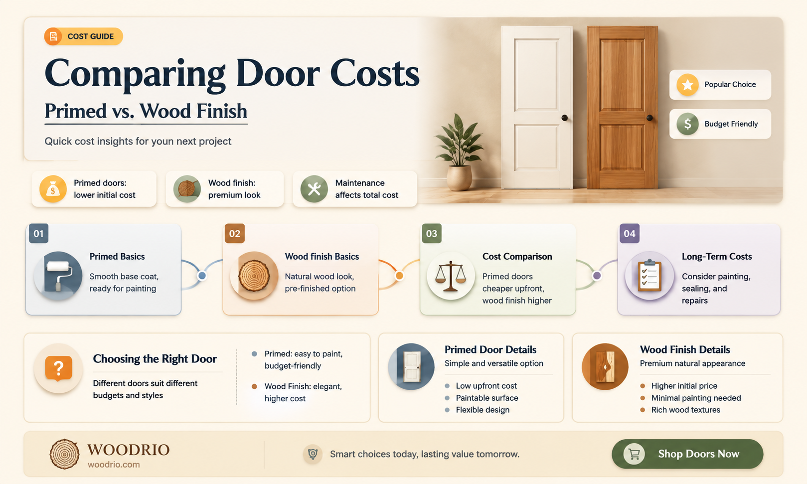 are prmied doors cheaper than wood finish doors