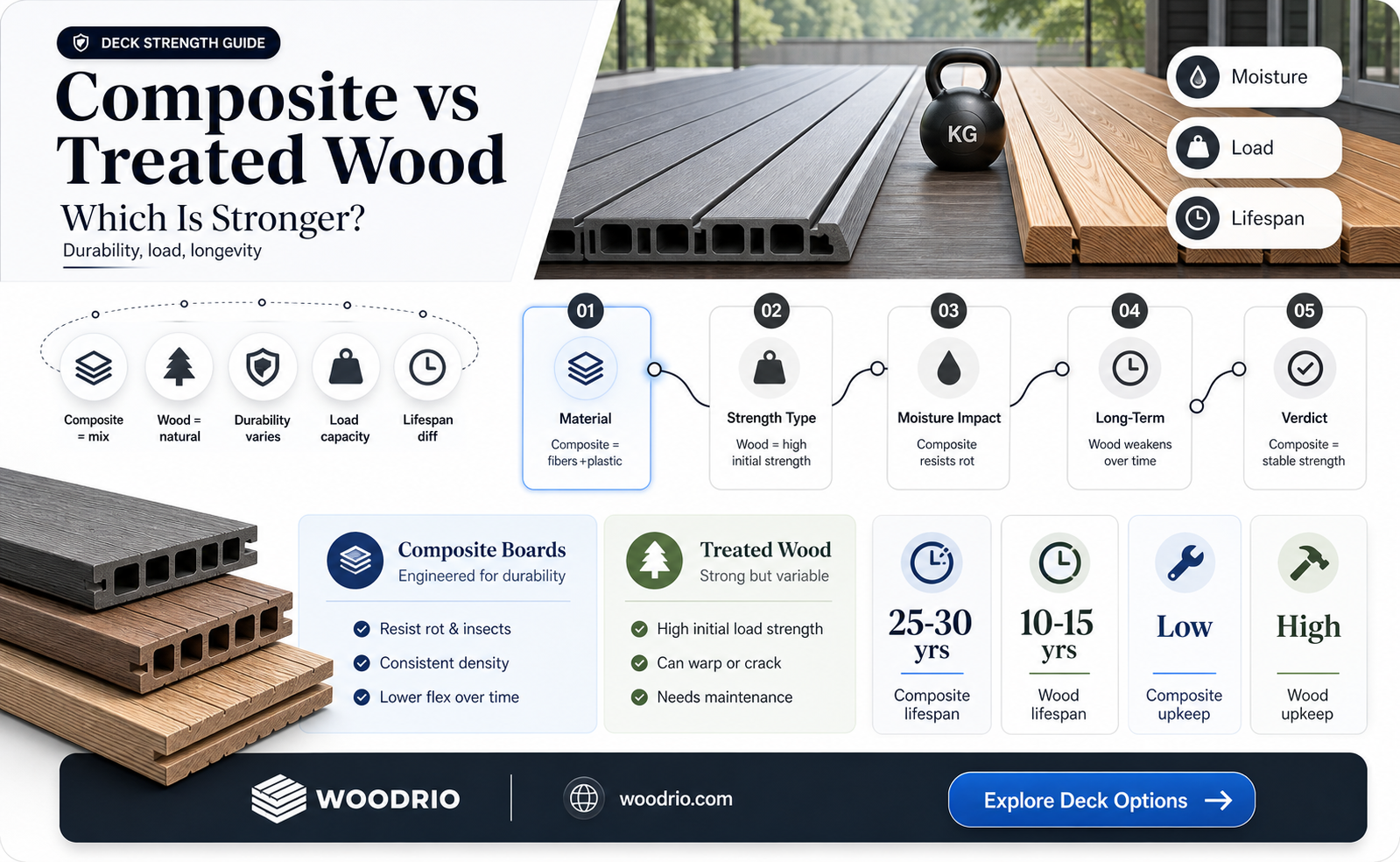 are composite deck boards stronger than treated wood