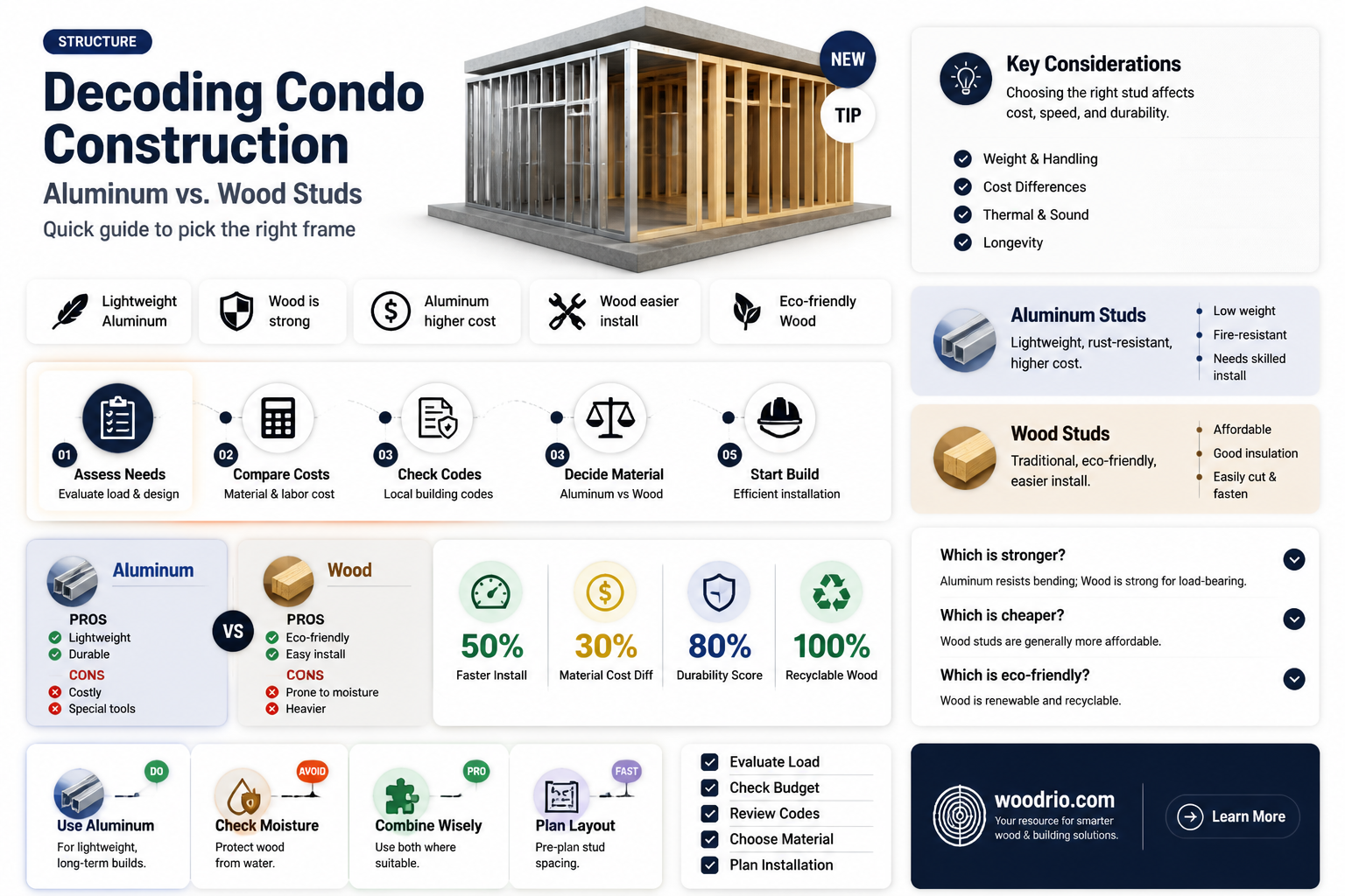 are condo studs made of aluminum or wood