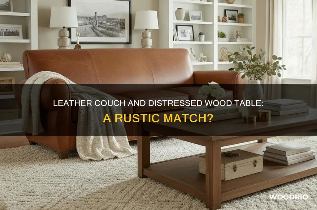 does leather couch match with distressed wood rustic table