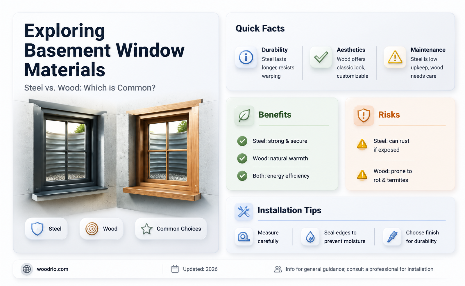 are basement windows usually made of steel or wood