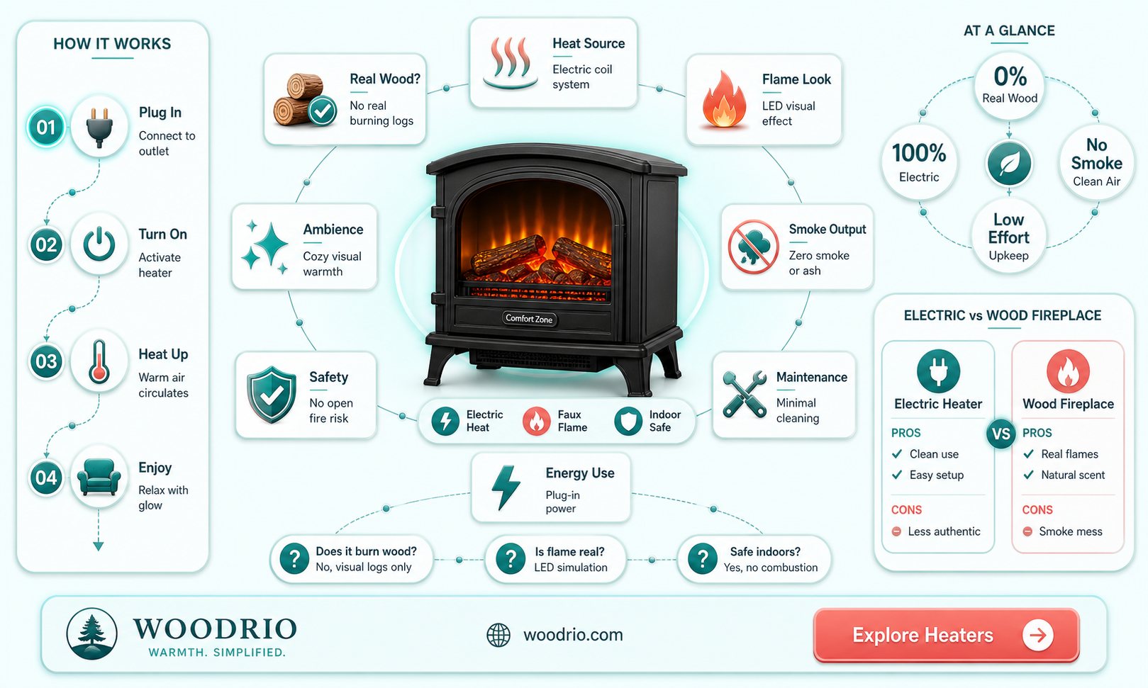 are comfort zone wood electric heaters made of real wood