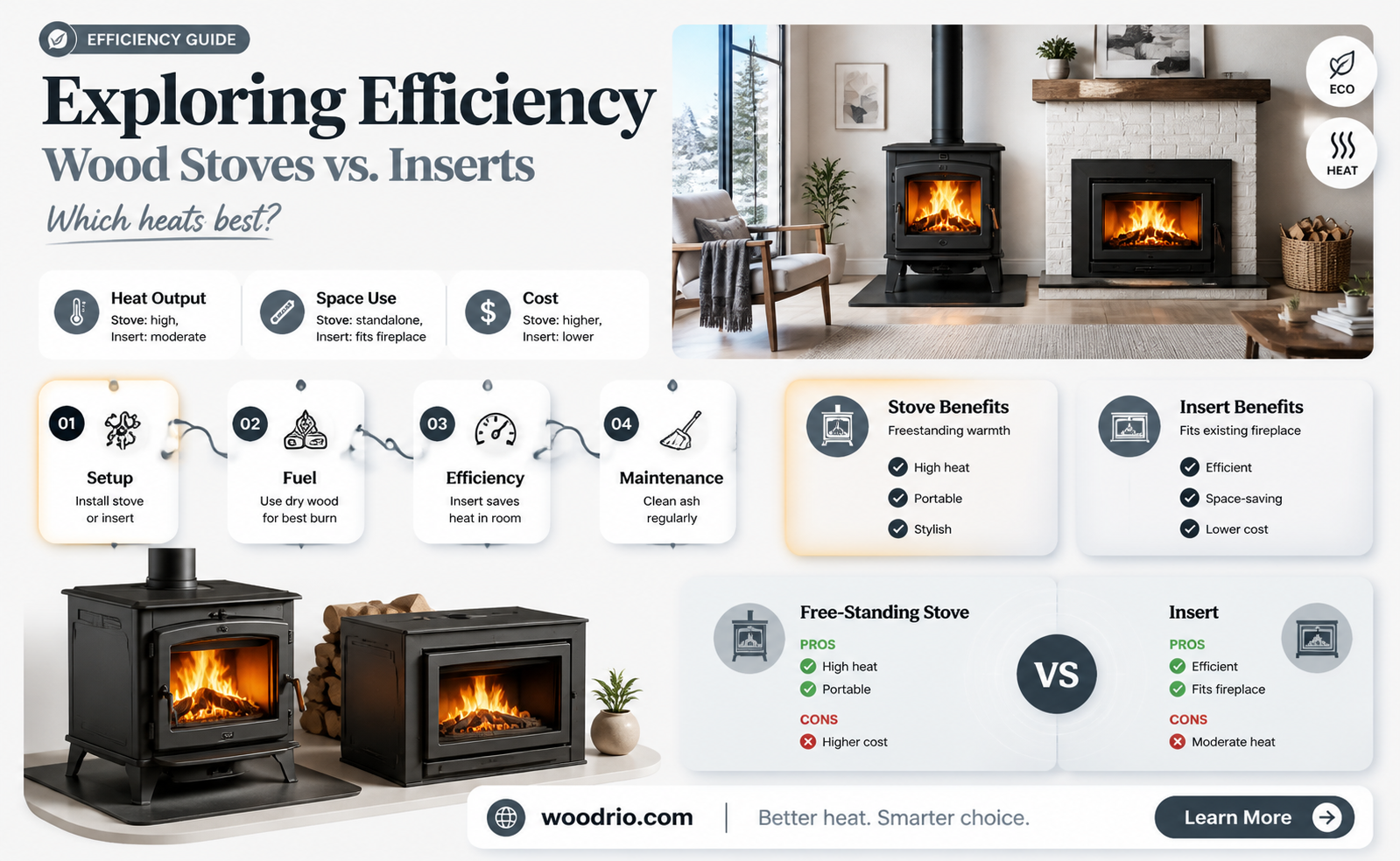 are free standing wood stoves more efficient than inserts