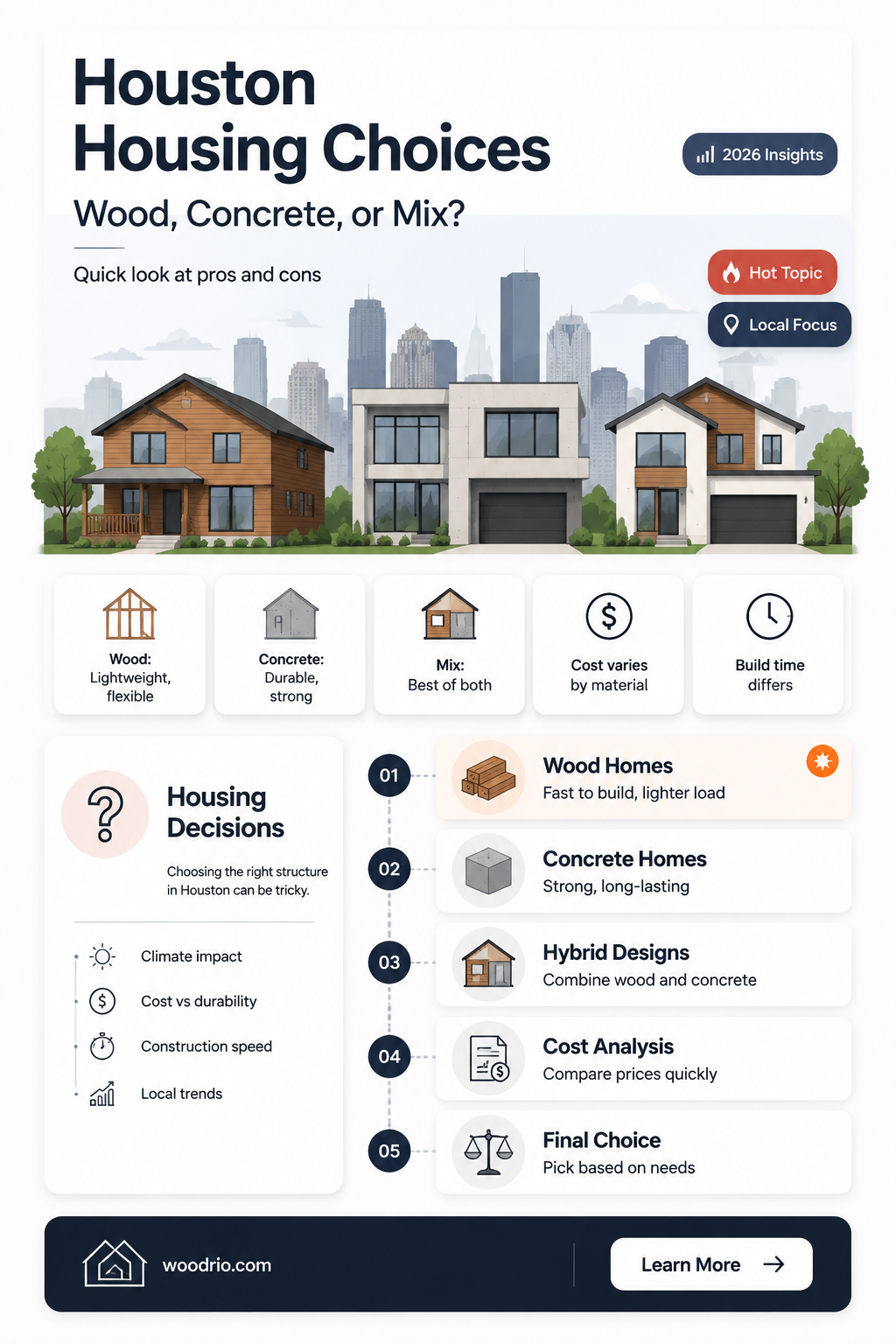 are houses in houston made from fully wood or concrete