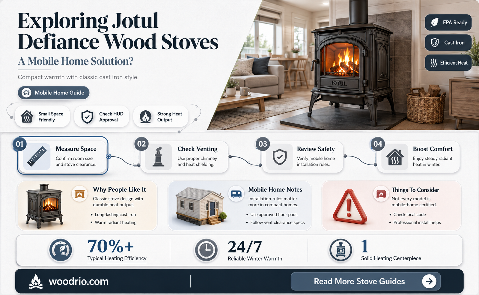 are older jotul defiance wood stoves mobile home friendly