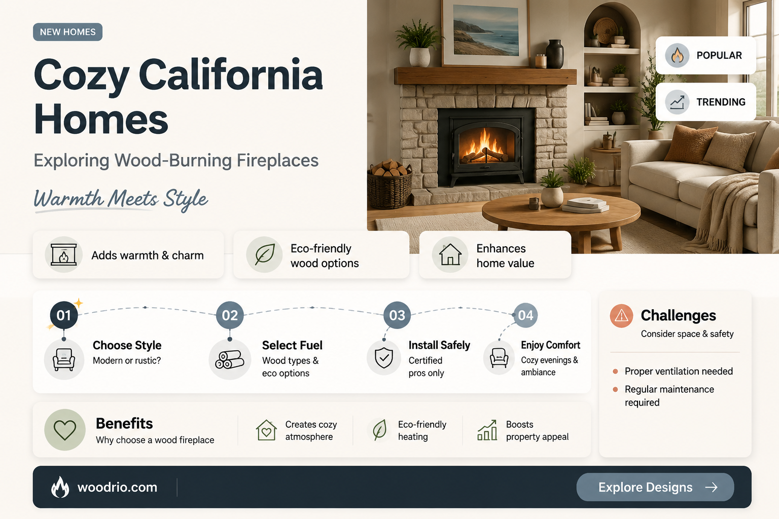 are new homes in californiawith wood burning fireplaces