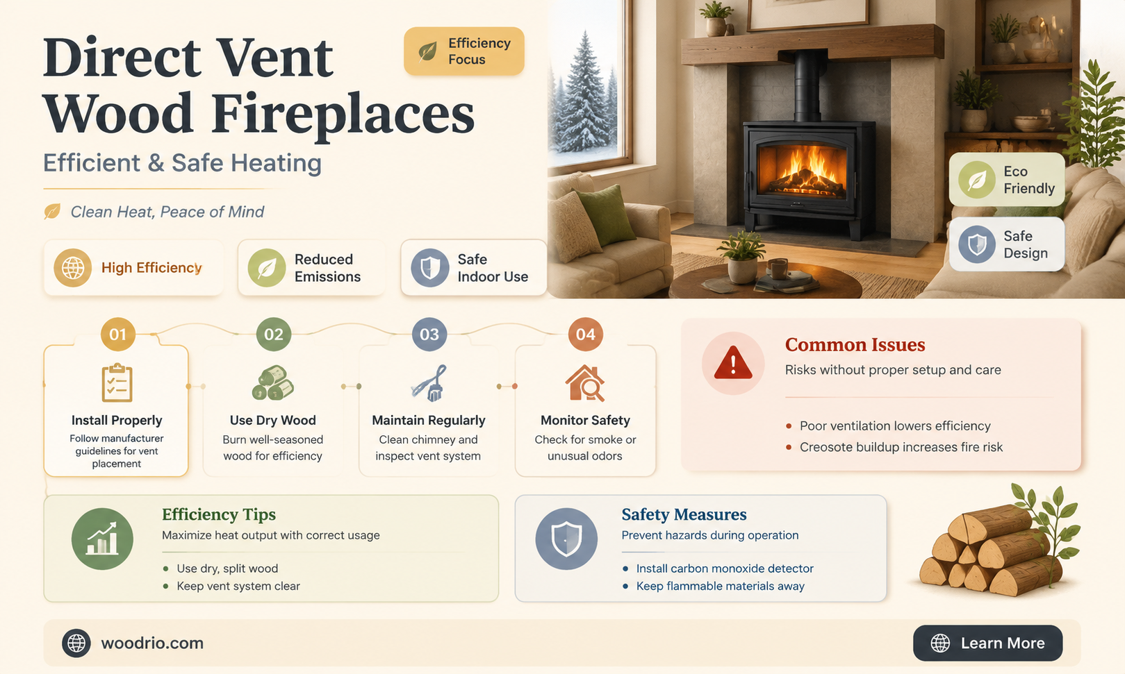 are there direct vent wood burning fireplaces