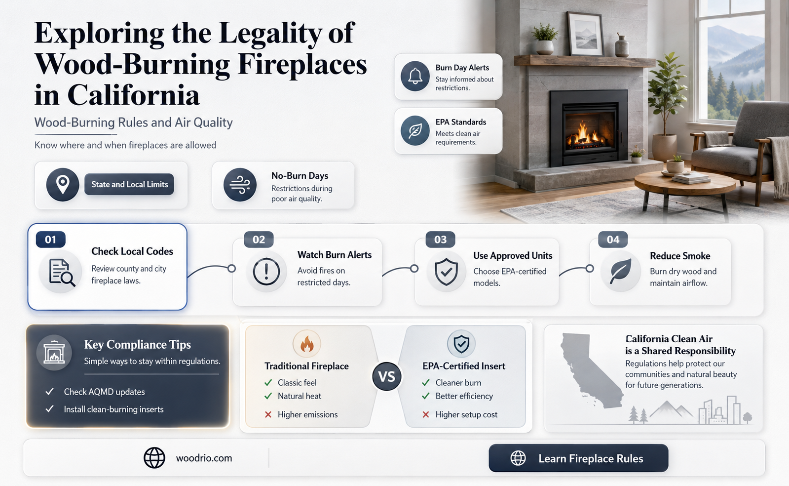 are wood burning fireplaces illegal in california