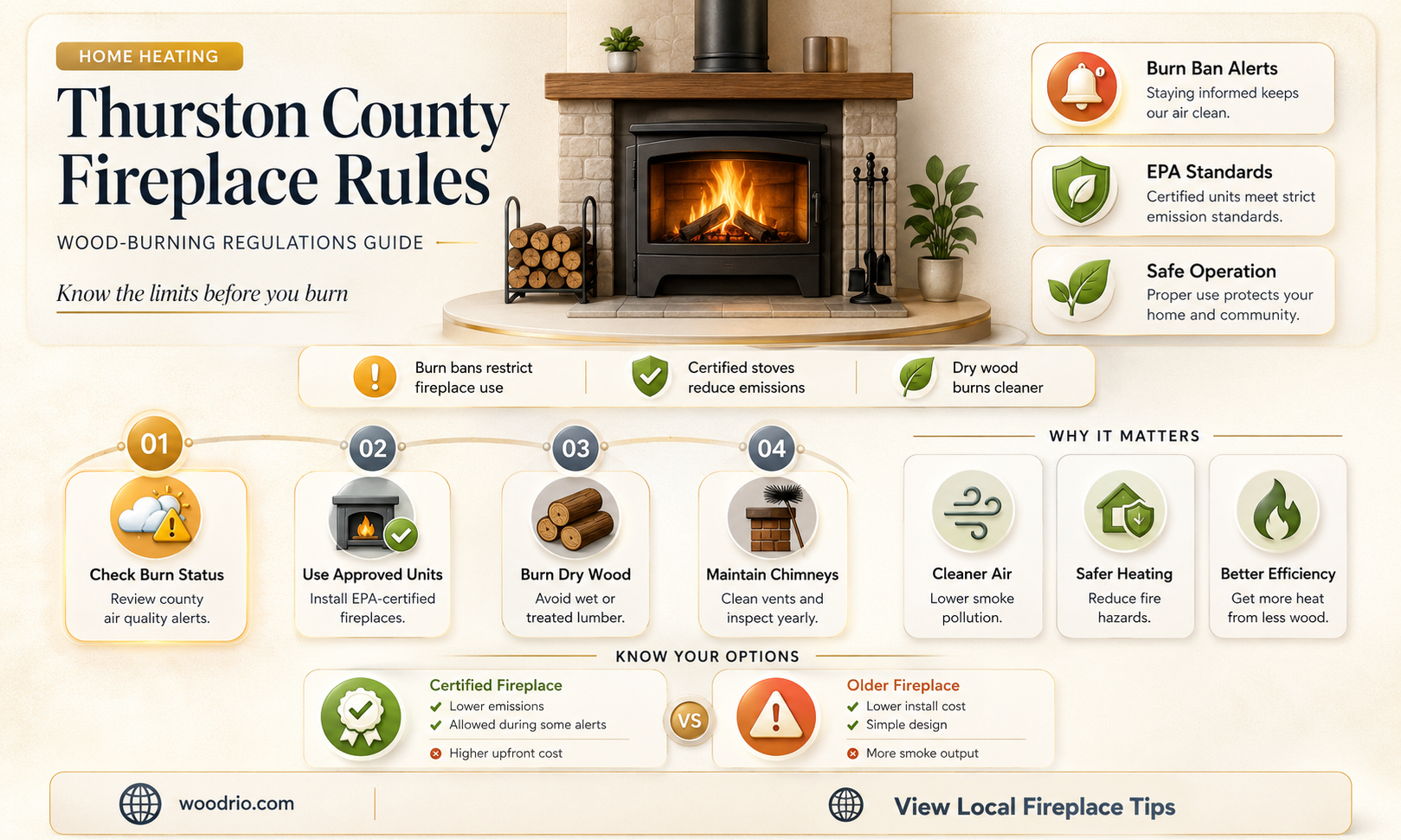 are wood burning fire places allowed in thurston county wa