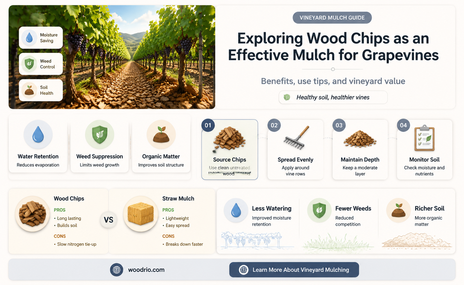 are wood chips good mulch for grapes