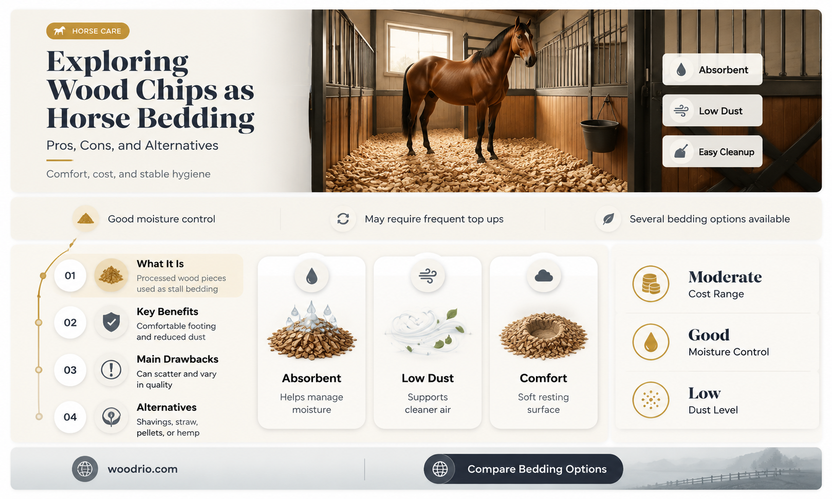 are wood chips good horse bedding