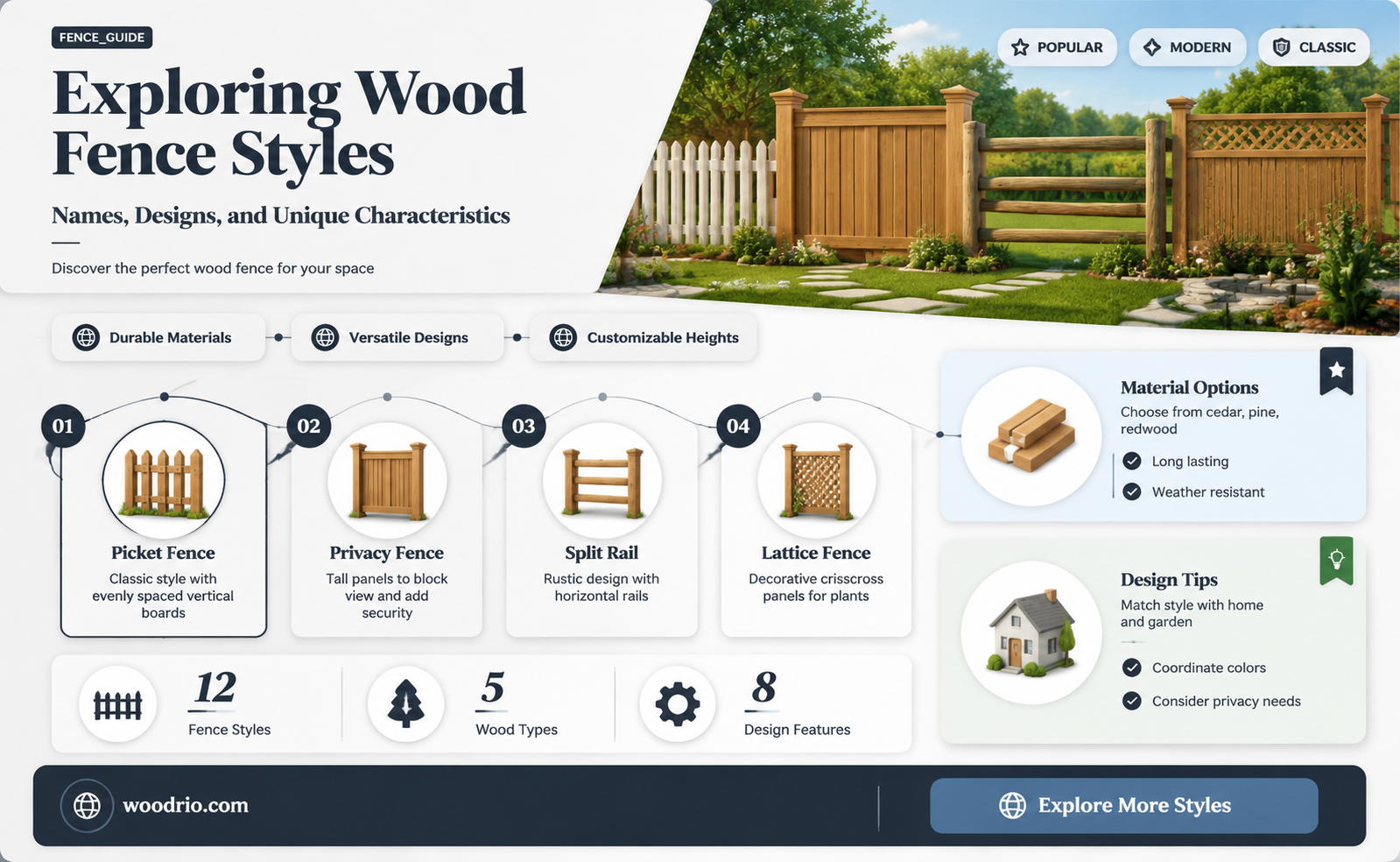 are there names for the different styles of wood fences