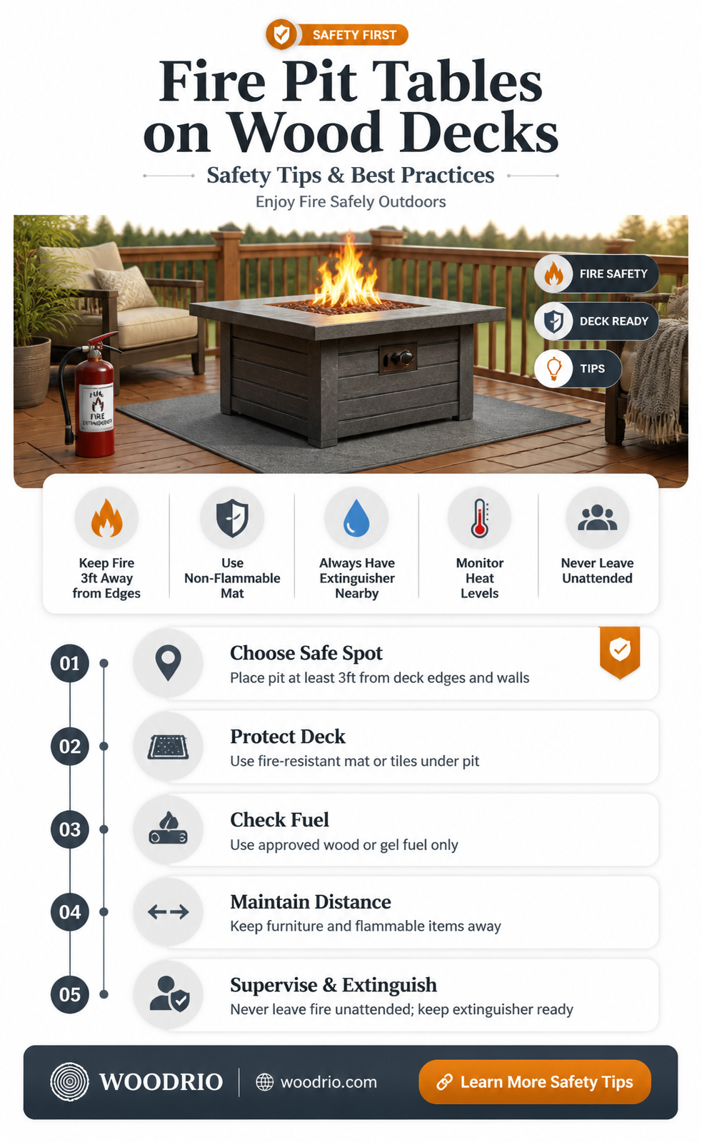 are fire pit tables safe on wood decks