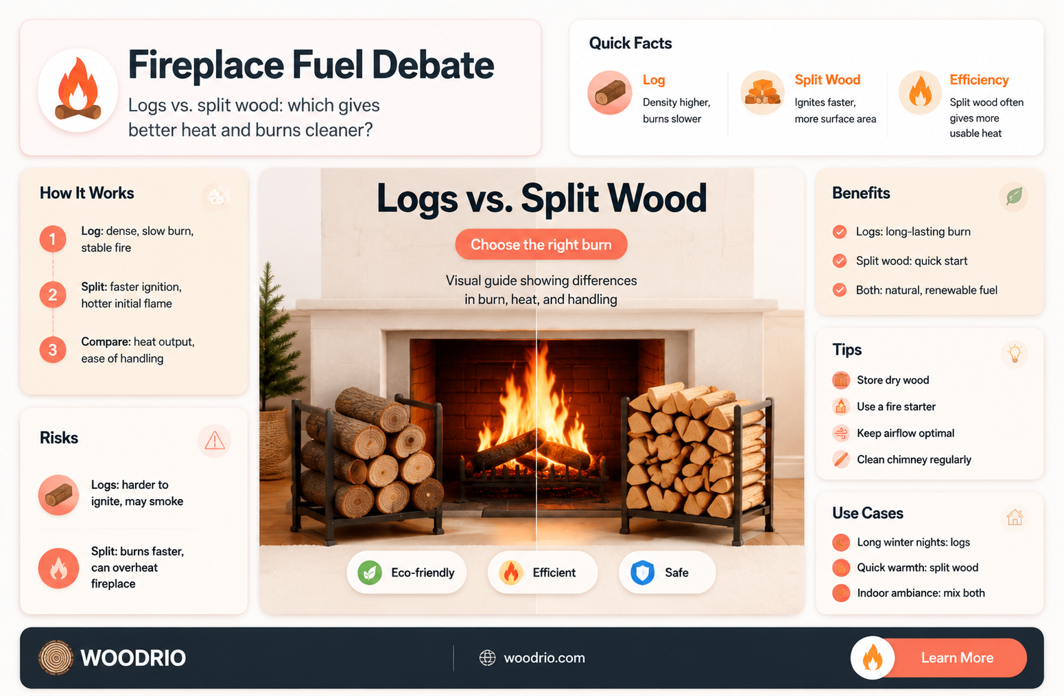 are logs or split wood best for fireplaces