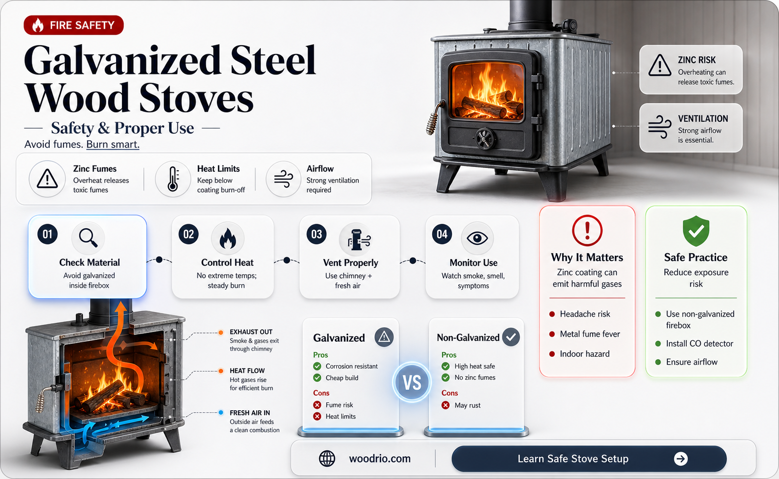 are galvanized steel wood stove safe