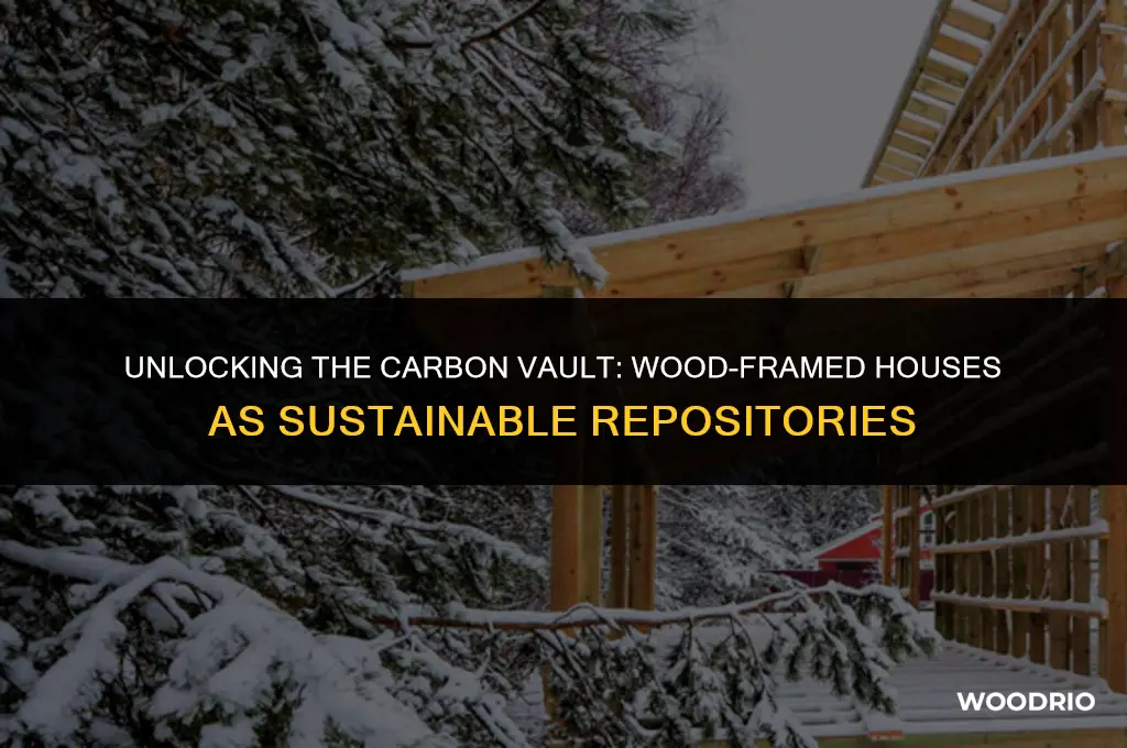 how much carbon stored in wood-framed house