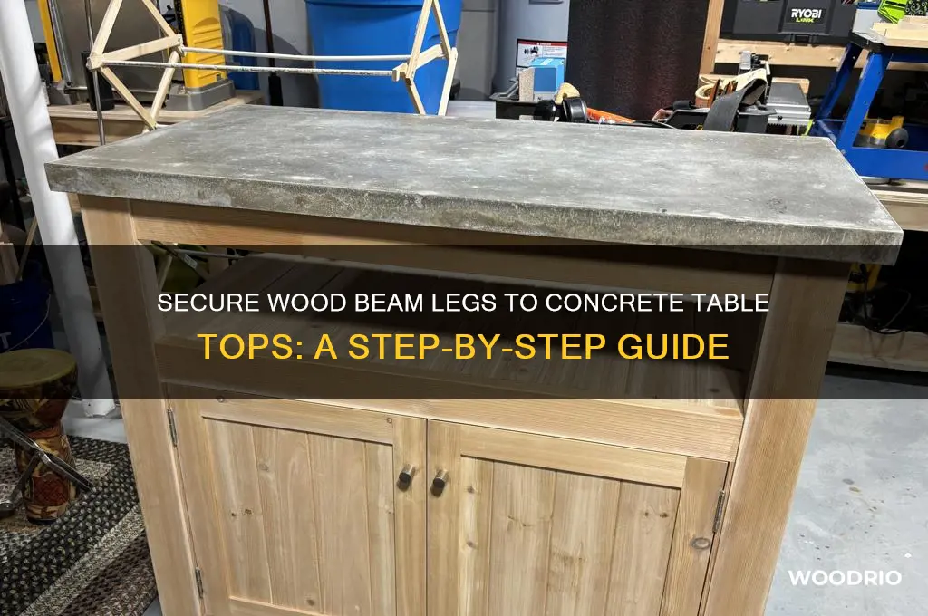 how to attach wood beam legs to concrete table top