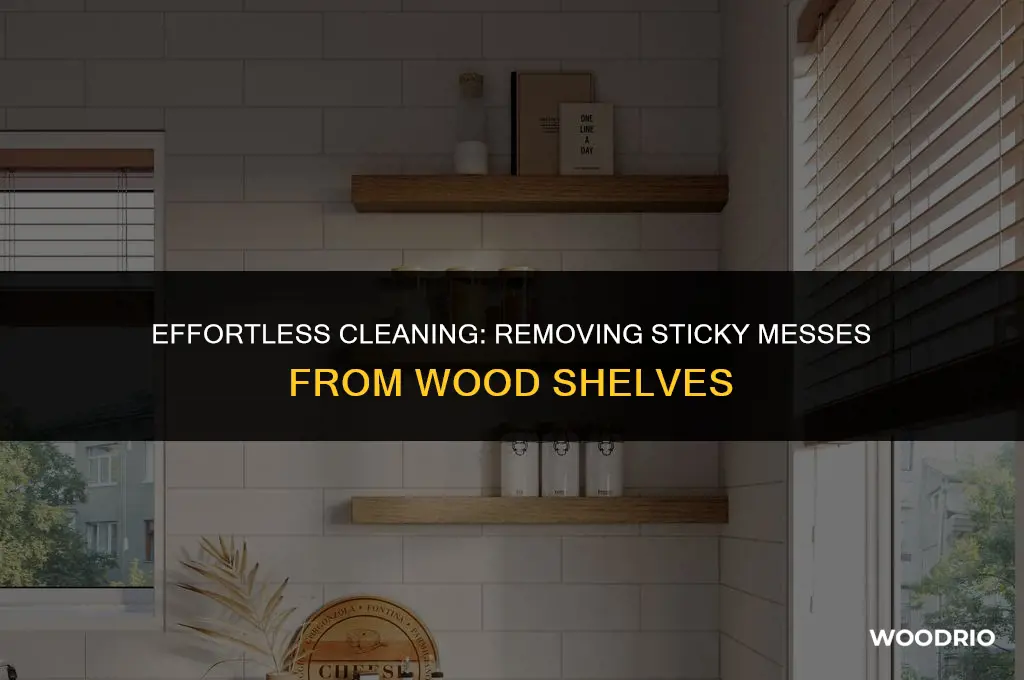 how to clean a sticky mess off of wood shelf