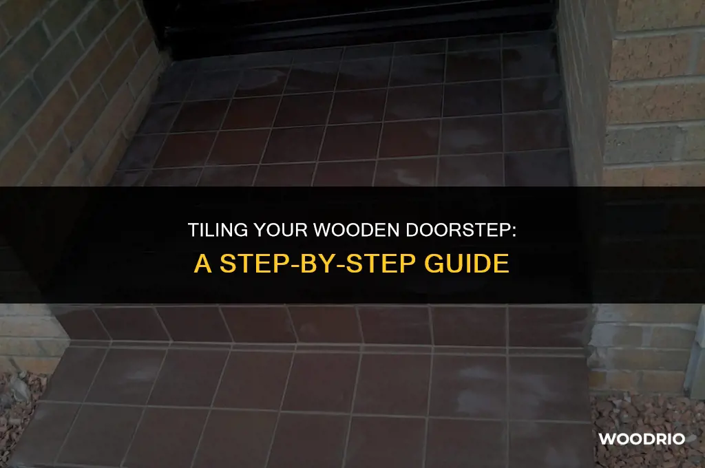 how to cover a wooden door outside step with tile