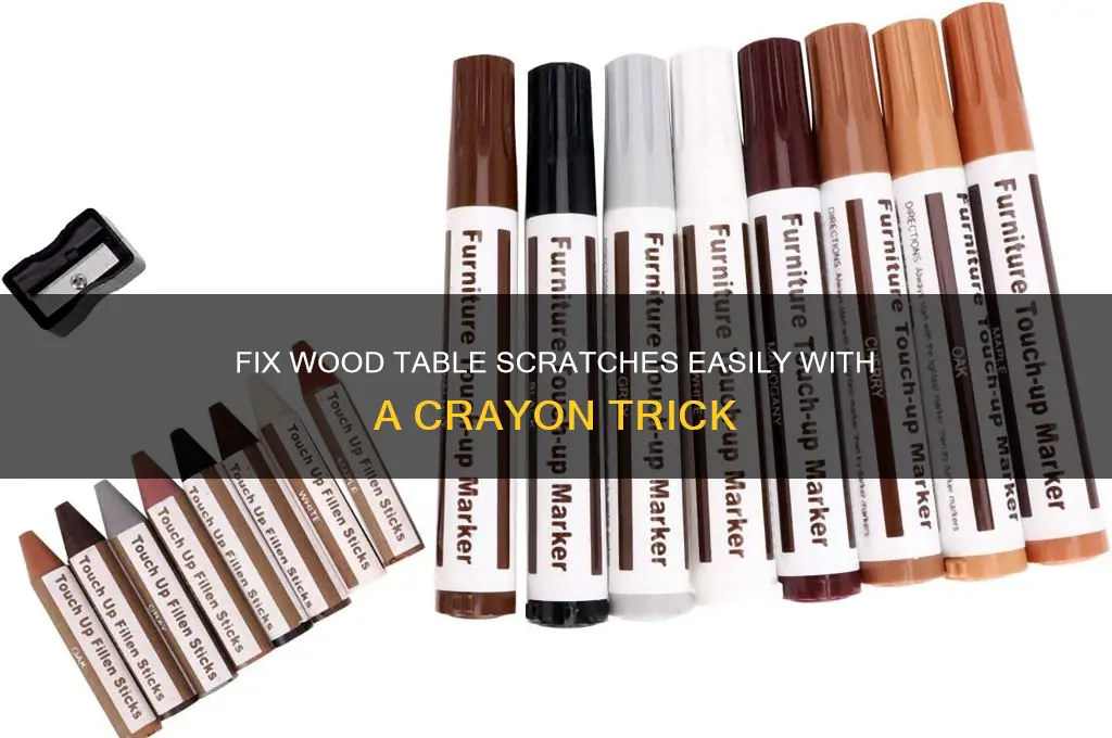 how to cover scratches on wood table with a crayon