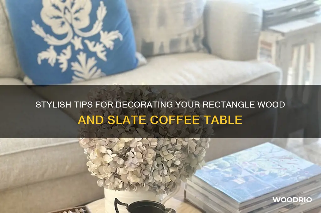 how to decorate a rectangle wood and slate coffee table