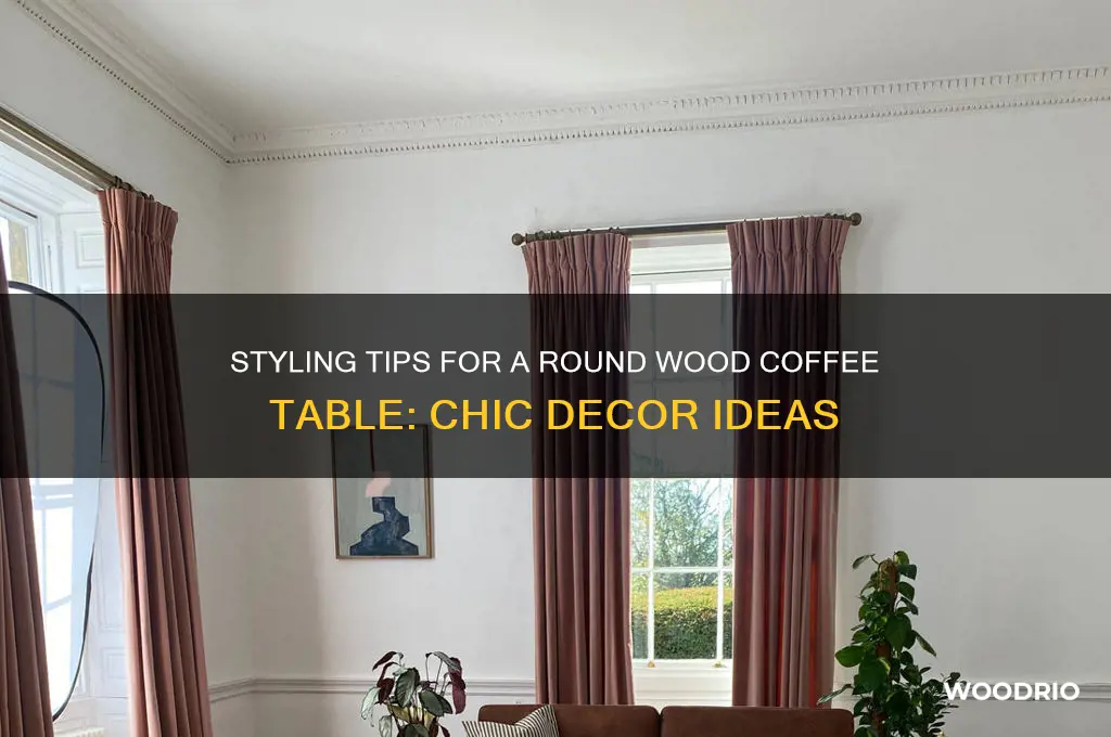 how to decorate a round wood finished coffee table