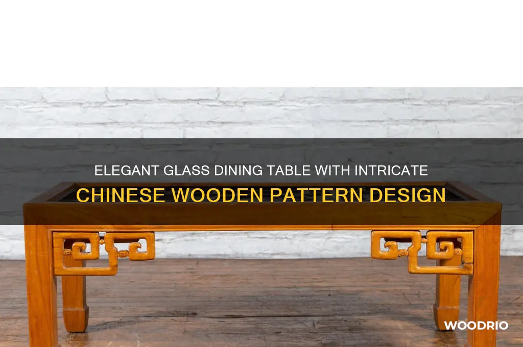 how to describe glass dining table with chinese wooden pattern
