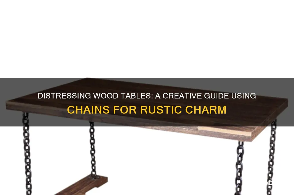 how to distress a wood table with chains
