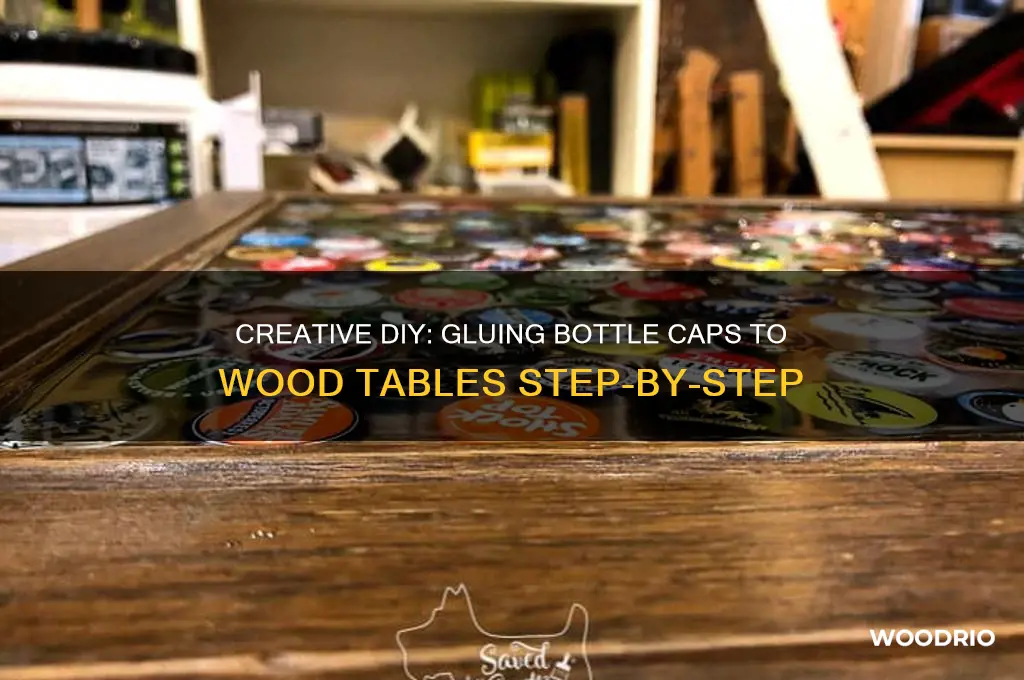 how to glue bottle caps to wood table