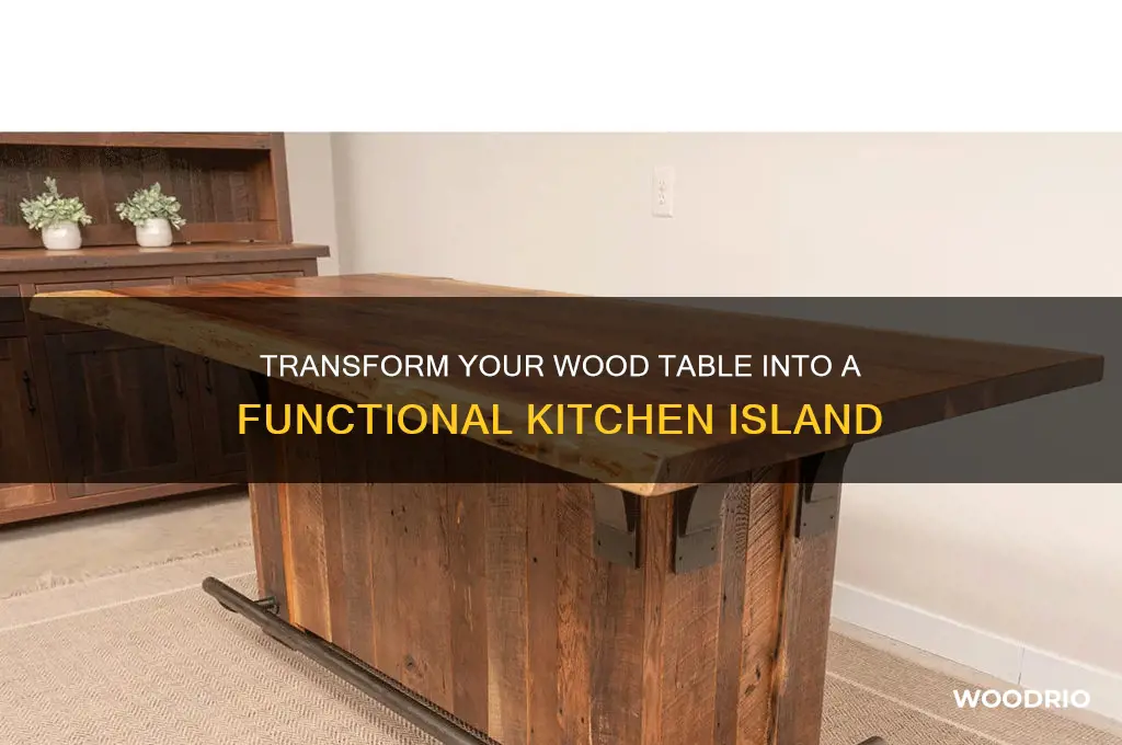 how to make wood table into kitchen island