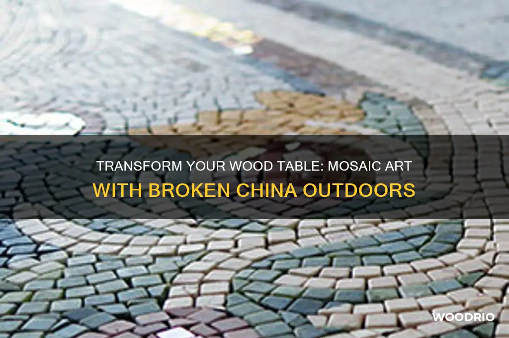 how to mosaic a wood outdoor table with broken china