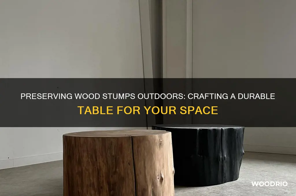 how to preserve a wood stump outside to make table