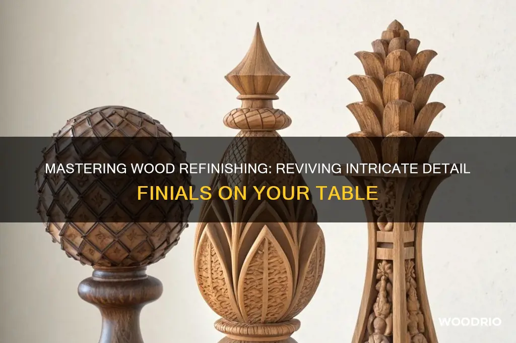 how to refinish wood table with intricate detail finials