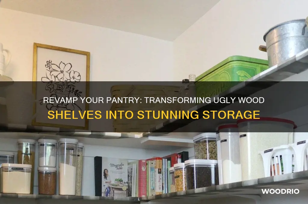how to spruce up old ugly wood shelves in pantry