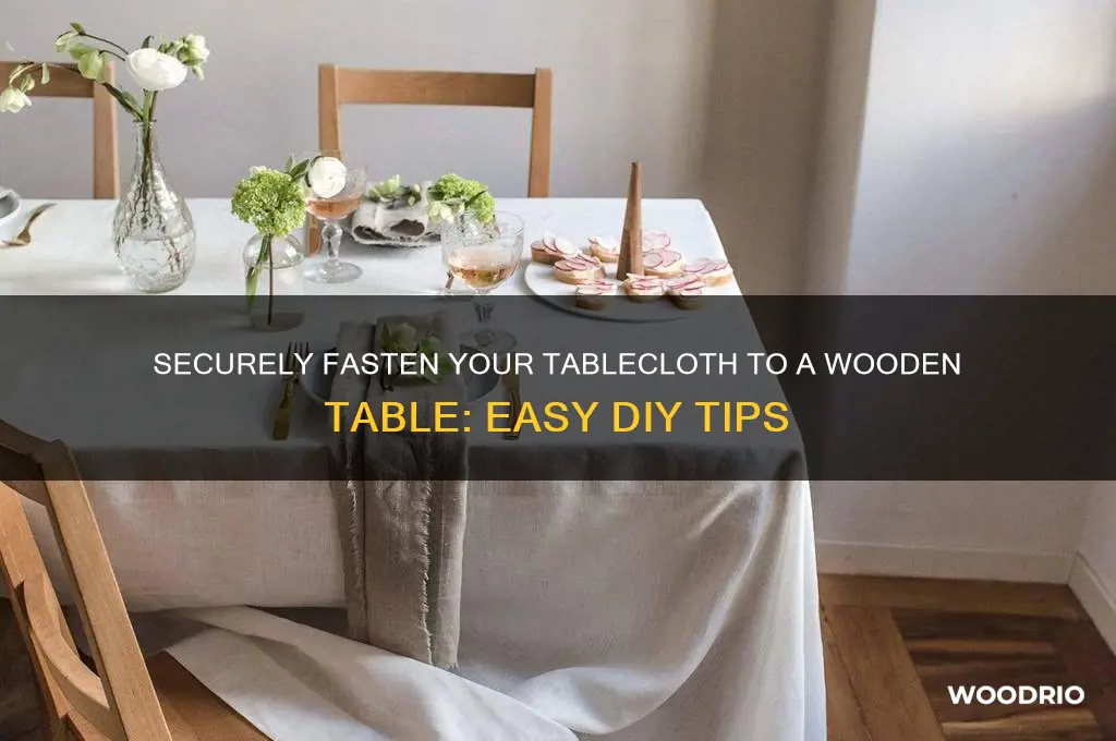 how to stick table cloth to wood table