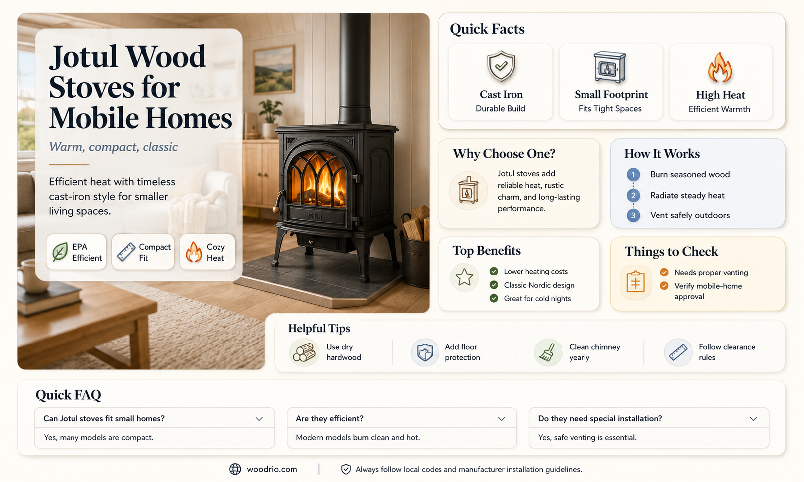 are jotul wood stoves approved for mobile homes