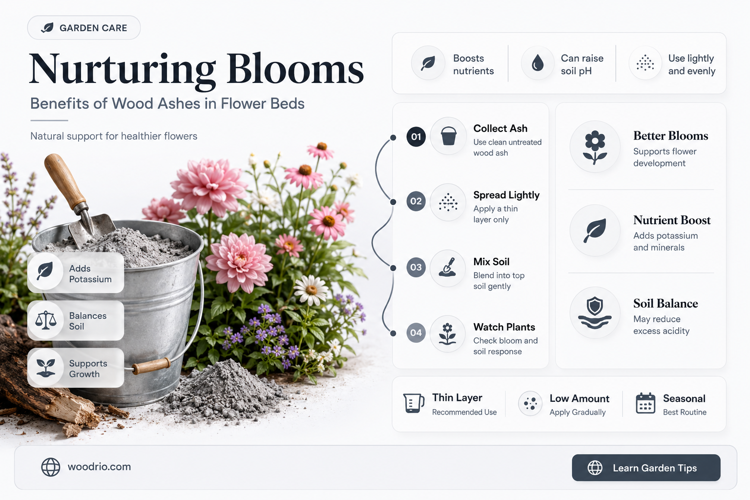 are wood ashes good for flower beds