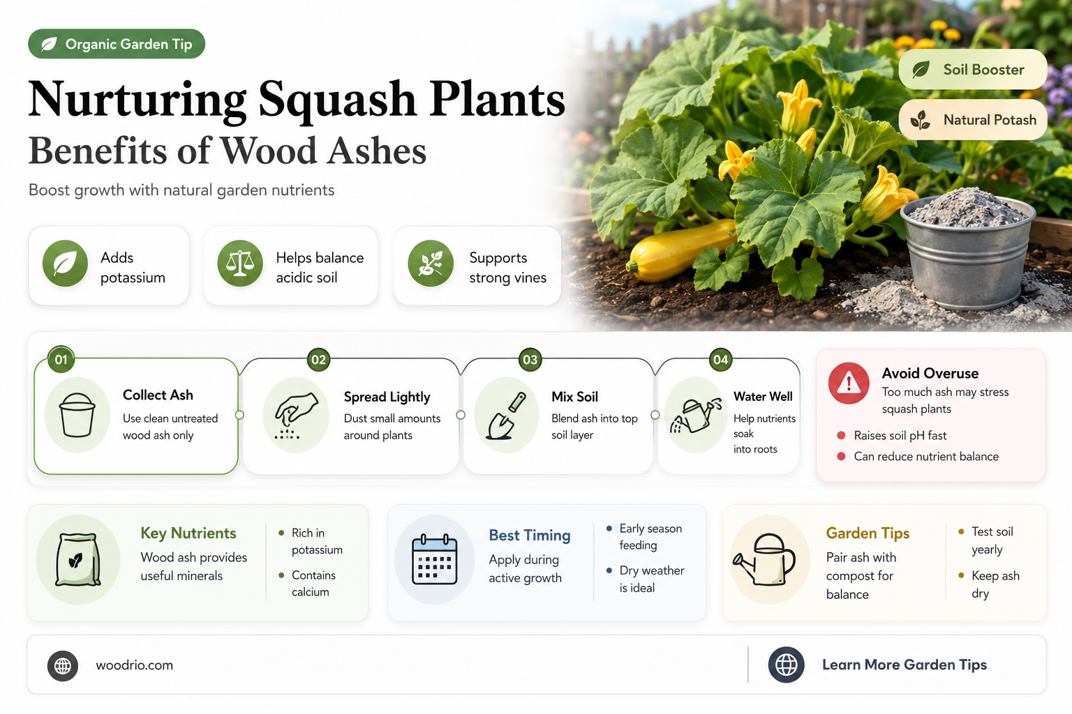 are wood ashes good for squash plants