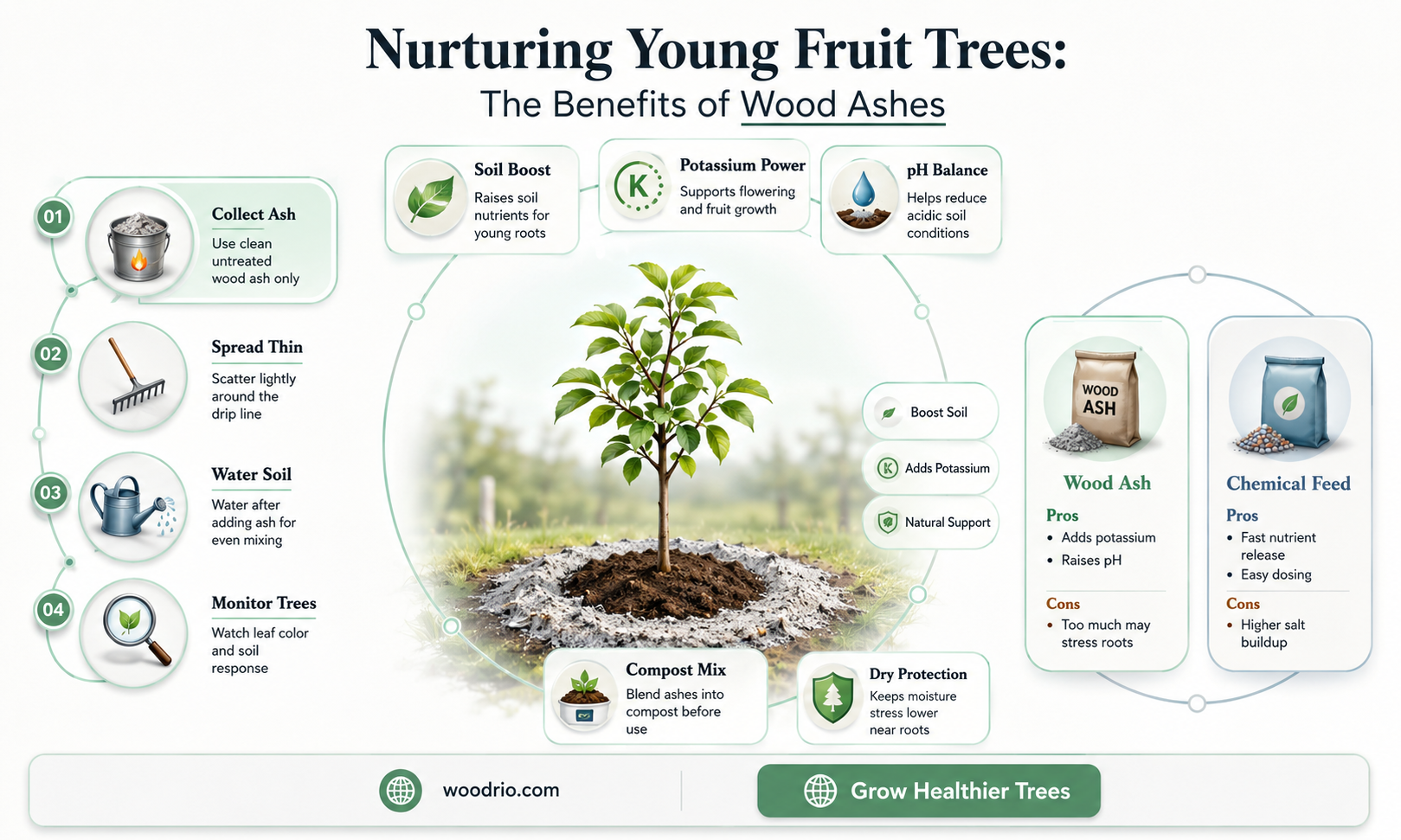 are wood ashes good for young fruit ttees