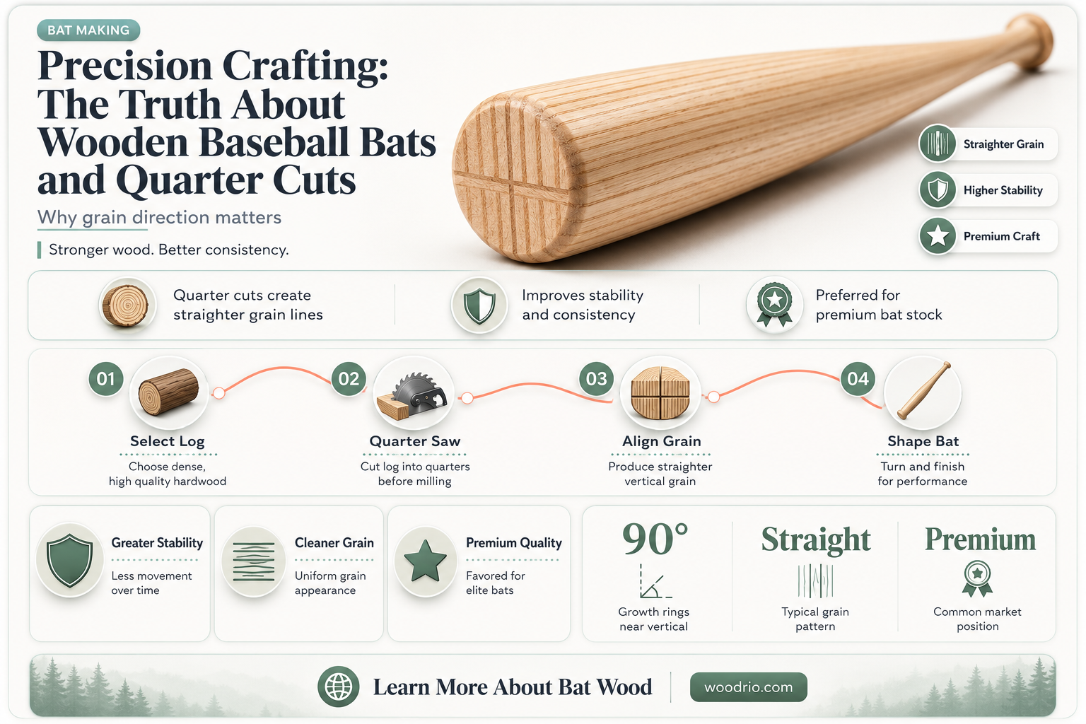 are wooden baseball bats cut with a quarter cut