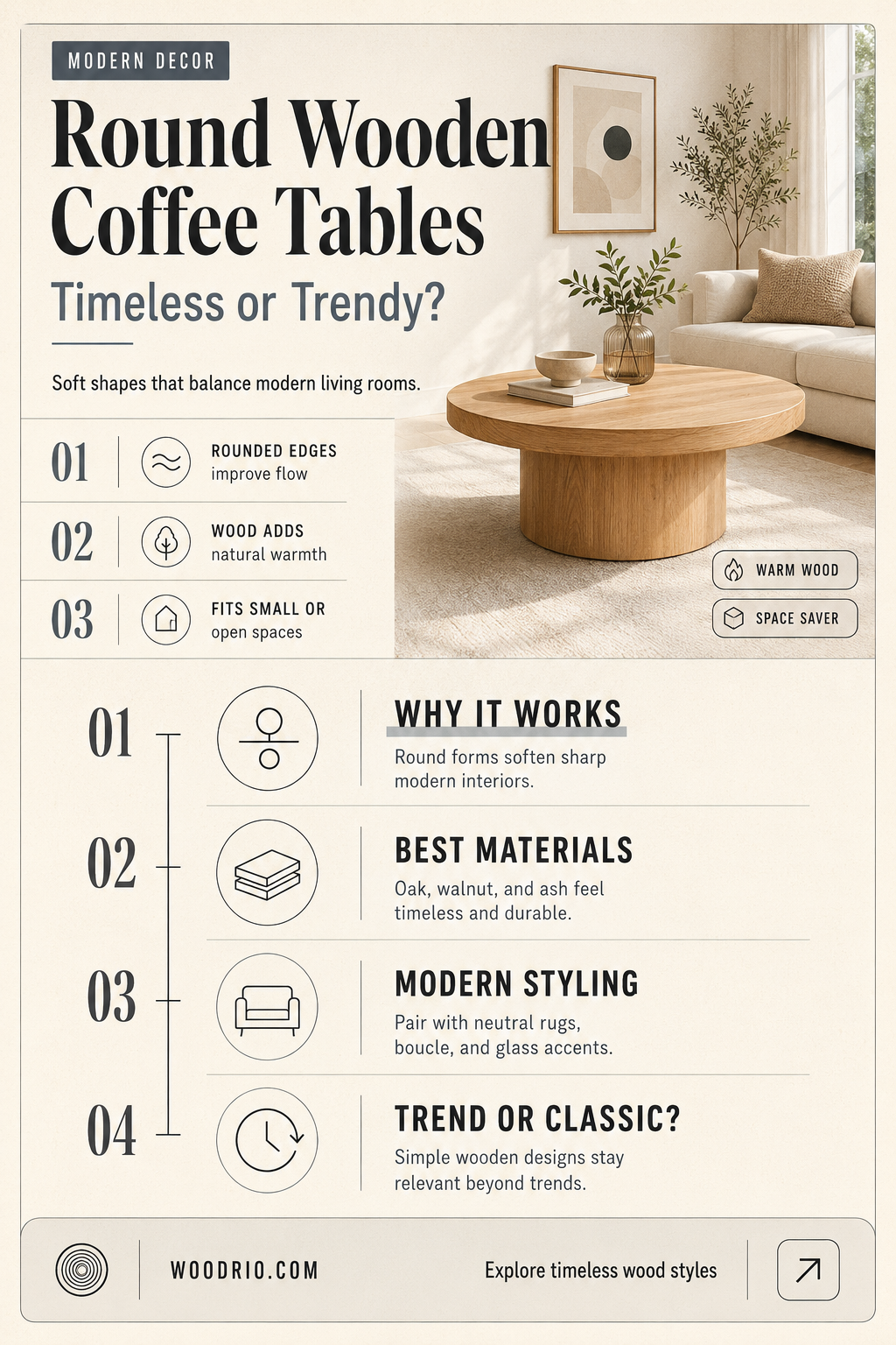 are round wooden coffee tables in style
