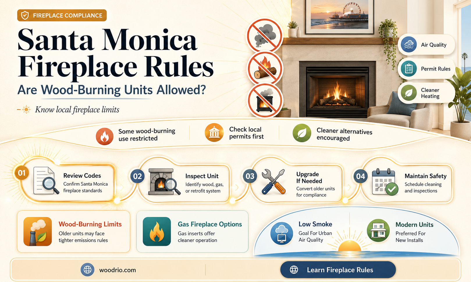 are wood burning fireplaces allowed in santa monica