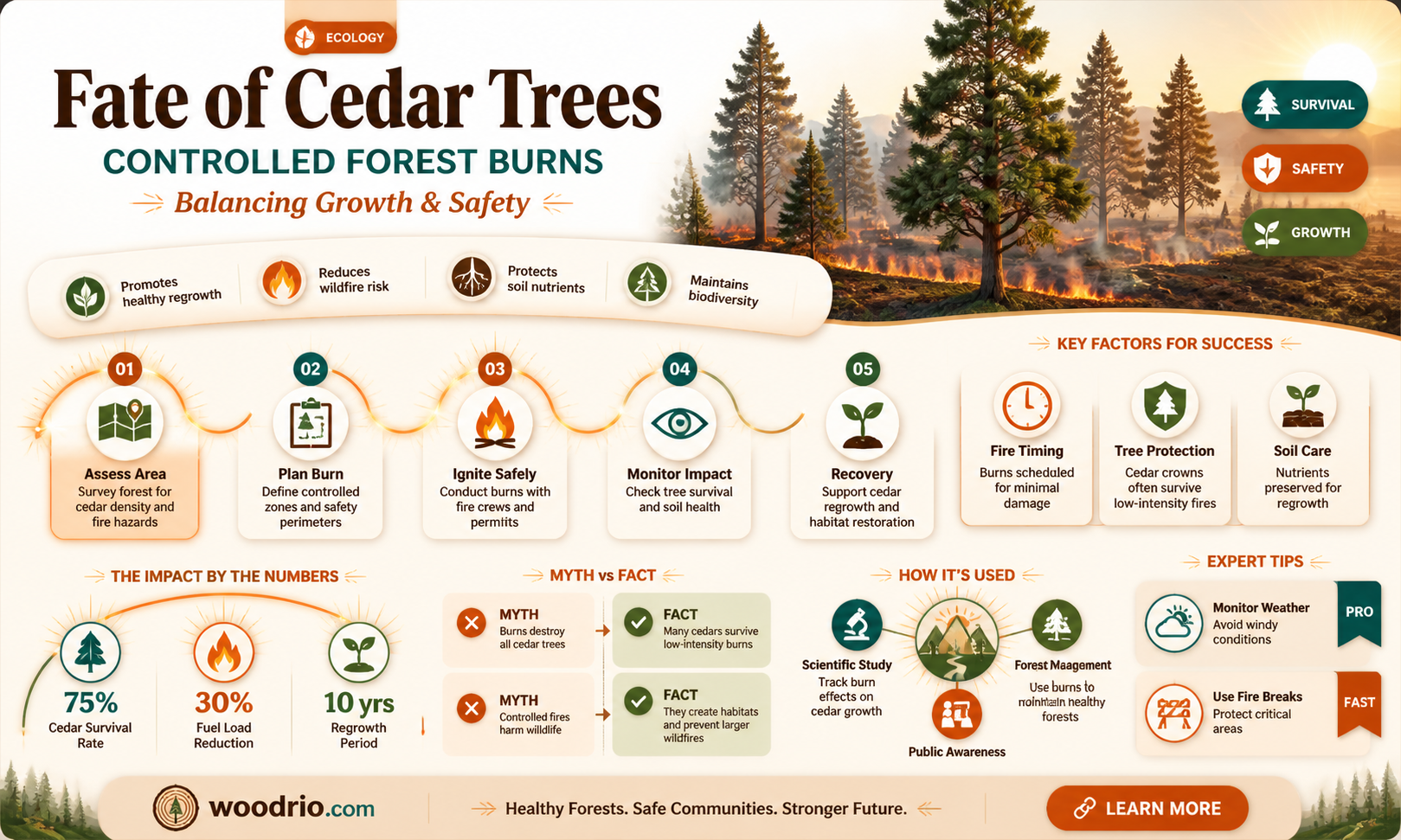 are cedar trees killed in controlled burn of woods