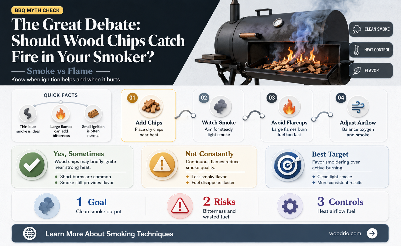 are wood chips supposed to burn in a smoker