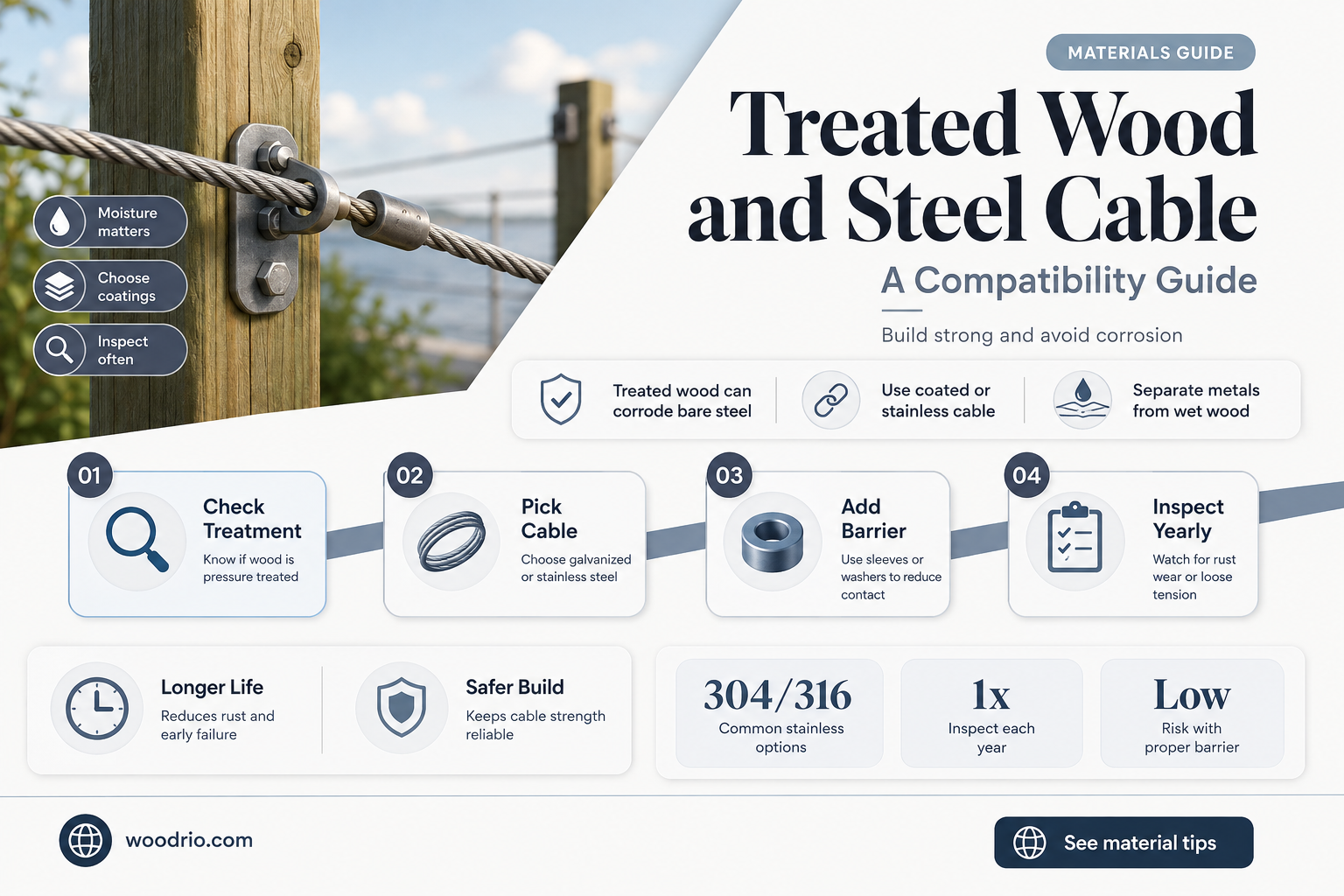 are treated wood and steel cable compatible