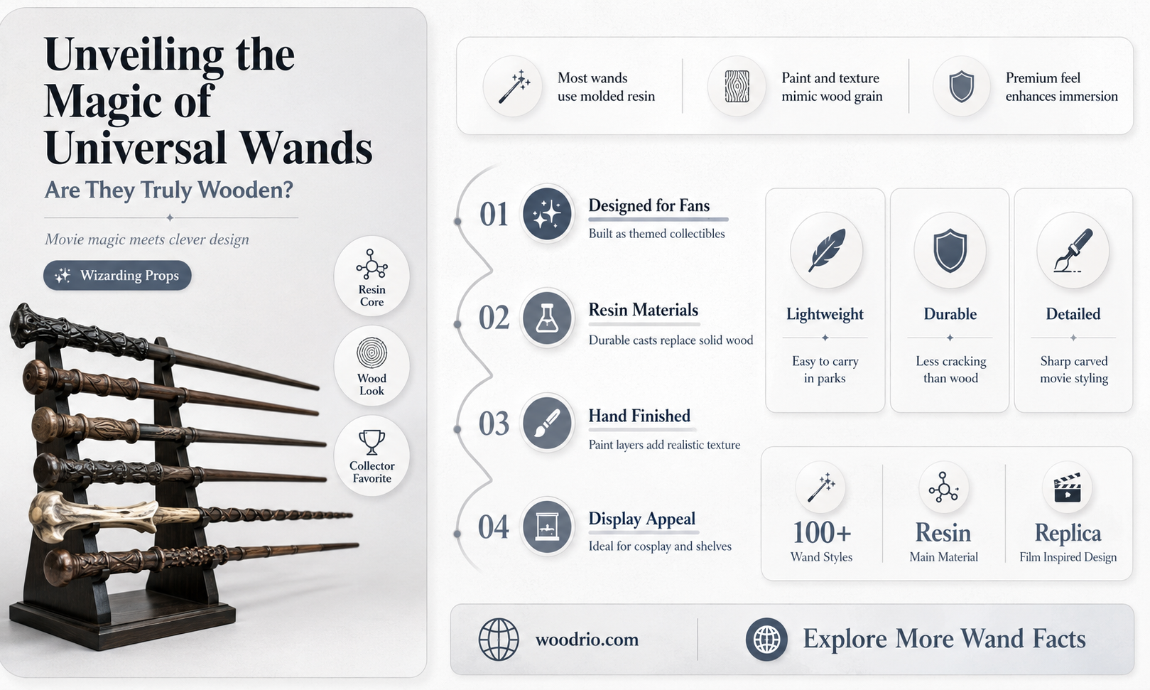 are the wands at universal made of wood