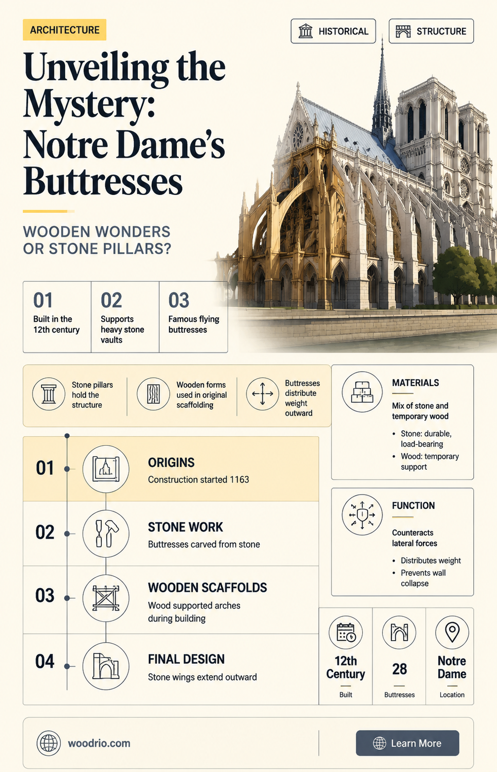 are the buttresses in notre dame made of wood